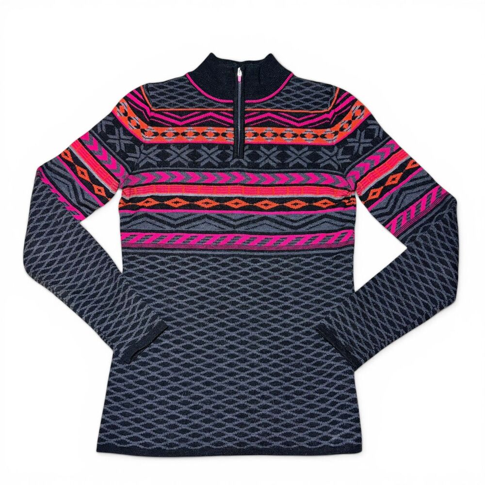 Krimson Klover Over Yonder Merino Wool Sweater 1/4 Zip Nordic Fair Isle XS